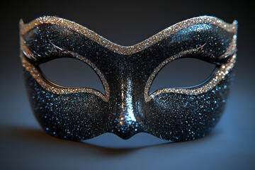 Elegant minimalist masquerade mask with delicate sparkles, set against a plain background, evoking a festive atmosphere,