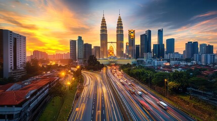 Fototapeta premium Congestion management during peak hours in Kuala Lumpur. Malaysia. smooth flow of vehicles.