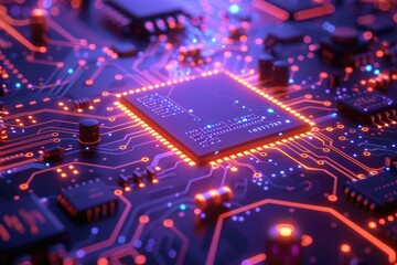 High tech electronic glowing circuit board texture  digital background