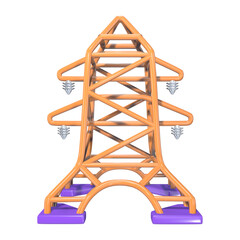 High Voltage Power Line Tower 3D Illustration Icon