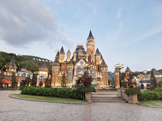 Nha Trang, Vietnam. November 1, 2024; The spectacular castle in VINPEARL LAND or VinWonders Nha Trang. The Fairy Land zone is a zone designed to resemble a fairytale world.