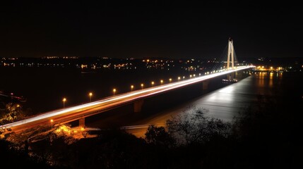 Fototapeta premium Night View of a Modern Bridge with Traffic Lights
