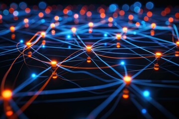 Global network connections and data processing concept on black background.