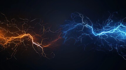 Abstract Energy Clash: Blue and Orange Lightning