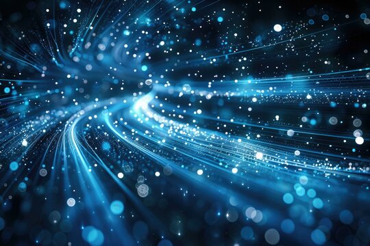 optical fibres dinamic flying from deep on technology background