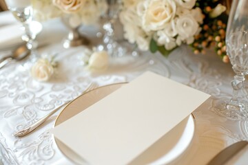 Elegant wedding table setting with blank menu card