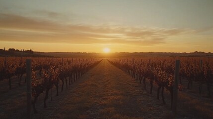 Obraz premium Serene Vineyard at Sunset Over Rolling Hills