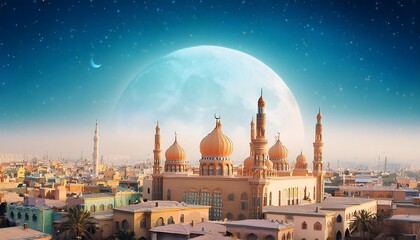 Obraz premium The majestic minaret of the ancient mosque pierces the night sky, a testament to centuries of Islamic architecture and culture