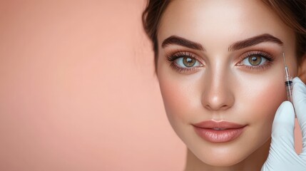Naklejka premium Close-up beauty injection on woman's forehead for cosmetic enhancement treatment