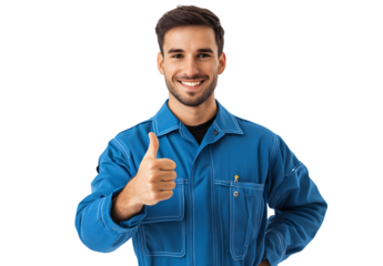 Smiling worker gives thumbs up