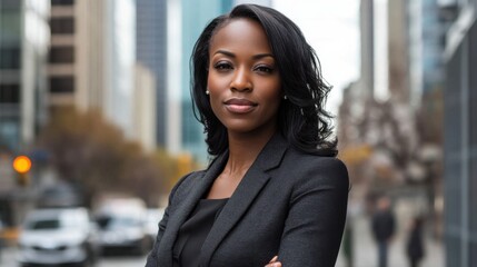 Fototapeta premium Businesswoman exuding confidence in a modern urban setting