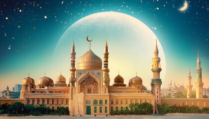 Obraz premium The majestic minaret of the ancient mosque pierces the night sky, a testament to centuries of Islamic architecture and culture