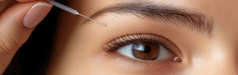 Obraz premium Closeup beauty treatment: woman receiving forehead cosmetic injection anti-aging skin care