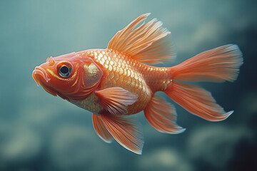 Fototapeta premium Clean, modern composition of a red fish swimming diagonally, with faint shadows on a minimalist background,