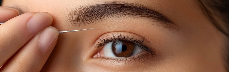 Closeup beauty treatment: woman receiving forehead cosmetic injection anti-aging skin care