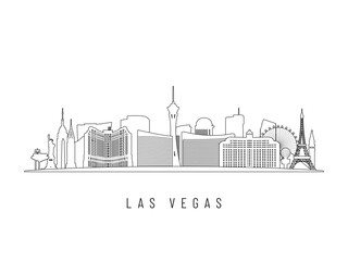 Detailed Las Vegas skyline vector illustration. Las Vegas buildings in line art style, perfect for modern designs.