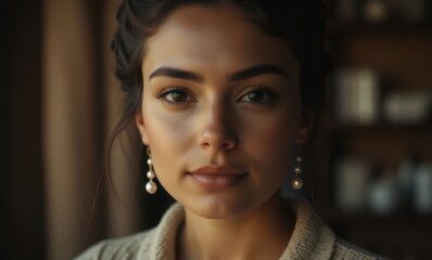 Serene portrait of a woman with earrings