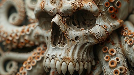 Close-up of a Skull Wrapped in Octopus Tentacles