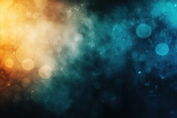 Fototapeta premium Abstract blue and yellow smoke background with bokeh lights.