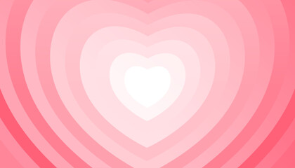 Modern concentric red pink gradation heart background. Romantic heart banner poster background. Abstract background of red pink heart vector illustration