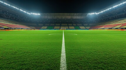 Obraz premium Empty Stadium at Night with Bright Floodlights