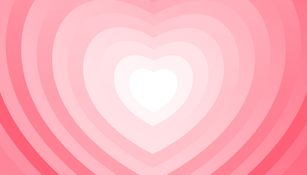 Modern concentric red pink gradation heart background. Romantic heart banner poster background. Abstract background of red pink heart vector illustration