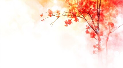 Vibrant Abstract Art of Cherry Blossom Tree with Warm Tones and Soft Bokeh Effect for Nature and Spring-Themed Projects