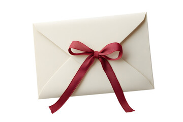 Envelope with red ribbon isolated on white background. 