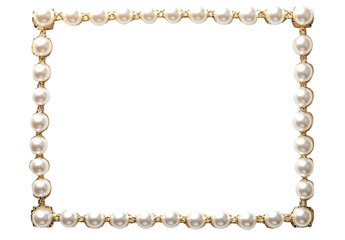 Fototapeta premium Square gold frame with a few strings of pearls isolated on transparent background, png.