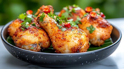 Crispy fried chicken with chili peppers and herbs is a delicious dish made with tender pieces of chicken that are coated in a crispy