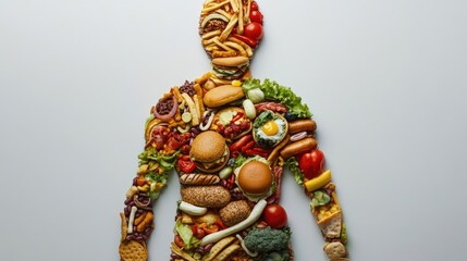 A human figure made out of unhealthy fast food.