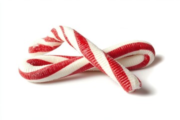Bright red and white striped candy on a white background