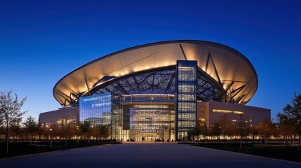 Modern Sports Venue at Dusk with Dramatic Architecture