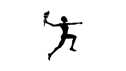 woman running with torch,  black isolated silhouette