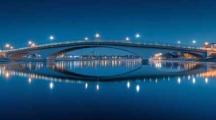 Tranquil Night Scene of a Modern Bridge Reflection