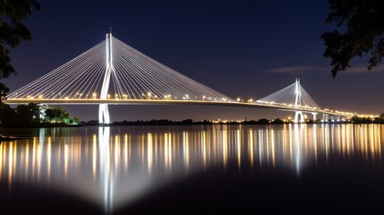 Fototapeta premium Stunning Night View of Modern Suspension Bridge