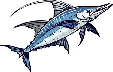 Illustration of a Swordfish in Blue Design