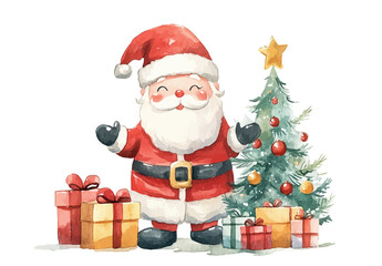 Santa Claus with christmas giftbox watercolor vector illustration