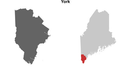 Obraz premium York County (Maine) blank outline map set