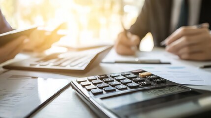 Income tax optimization in Australia. detailed discussion with advisor and client. calm and professional setting.