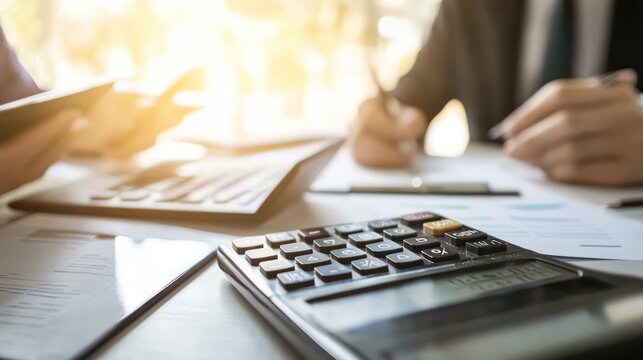 Income tax optimization in Australia. detailed discussion with advisor and client. calm and professional setting.