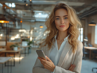 businesswoman using digital tablet in cafe, Generative AI