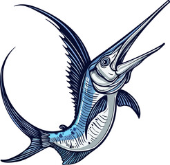 Illustration of a Swordfish in Blue Design