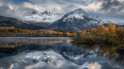 Obraz premium Serene Mountain Landscape with Autumn Reflections