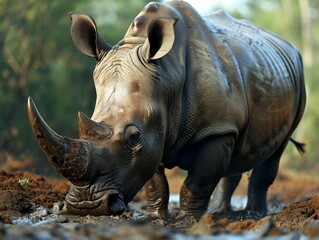 Fototapeta premium White Rhino in the Mud