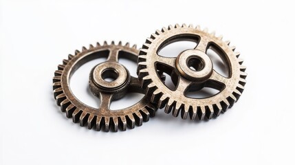 Two metal gears interlocked, a symbol of teamwork and collaboration.