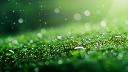 Green Moss Dewdrops Background