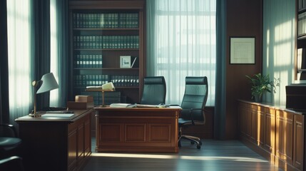 Local real estate law expert in South Korea. discussing property laws with client. clean and modern office.