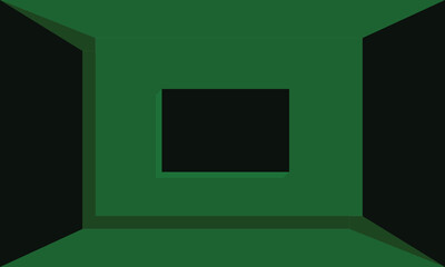 Vector image with symmetrical green and black composition. Black box as focal point, creating a sense of space, ideal for contemporary graphic elements