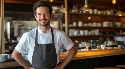 North American chefs dedicated to farm-to-table meals. organized kitchen with fresh ingredients. warm atmosphere.